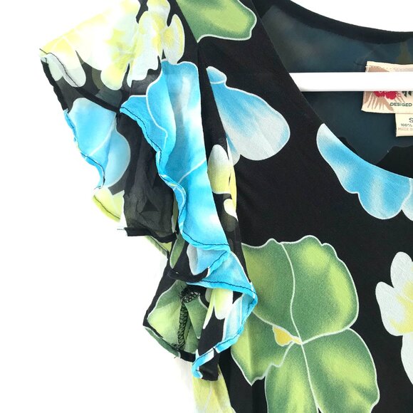 VTG Hilo Hattie Hawaiian maxi dress women S silk ruffle Hibiscus tropical island - Picture 2 of 9